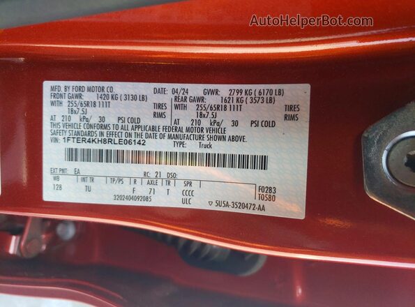 1FTER4KH8RLE06142 2024 FORD RANG Красный Вид подкапотного пространства