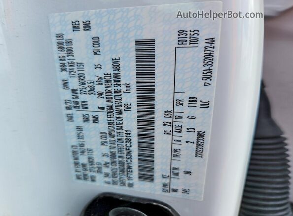 1FTEW1C53NFC38141 2022 FORD F150 White Vista de la etiqueta del VIN