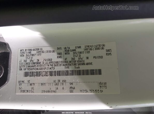 1FTEW1C83GKF41473 2016 FORD F150 Белый Вид подкапотного пространства