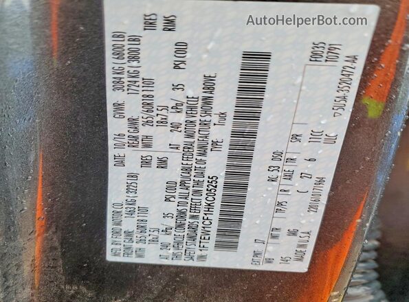 1FTEW1CF1HKC05255 2017 FORD F150 Gray Vista del compartimento del motor