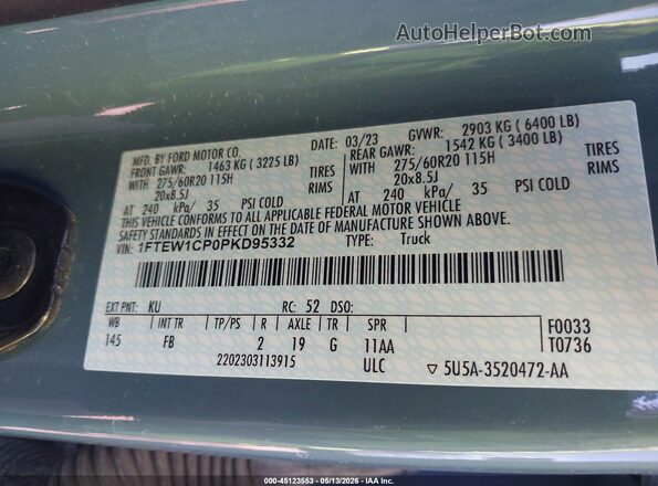 1FTEW1CP0PKD95332 2023 FORD F150 Синий Вид подкапотного пространства