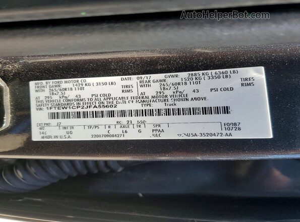 1FTEW1CP2JFA55602 2018 FORD F150 Gray Vista del compartimento del motor