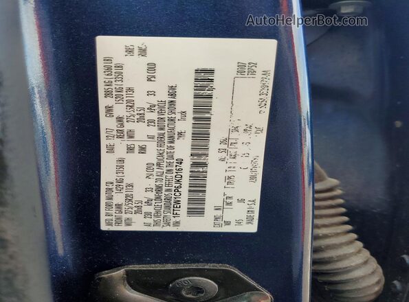 1FTEW1CP6JKD16740 2018 FORD F150 Blue Vista de la etiqueta del VIN