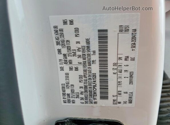 1FTEW1CP9LFA15293 2020 FORD F150 White Widok naklejki z numerem VIN