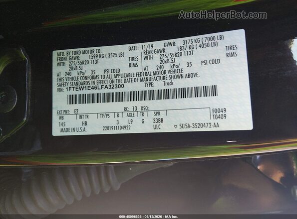 1FTEW1E46LFA32300 2020 FORD F150 Бордовый Вид подкапотного пространства