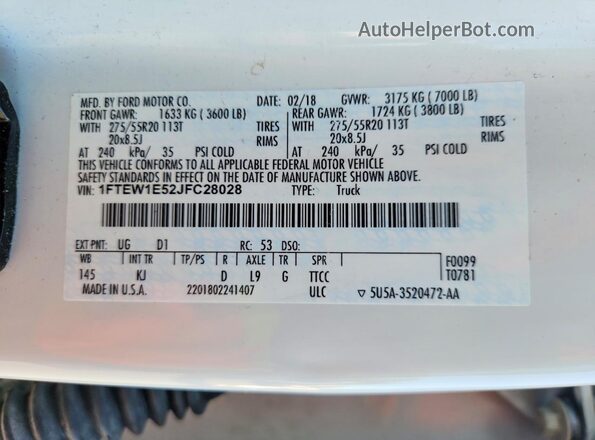 1FTEW1E52JFC28028 2018 FORD F150 Two Tone Vista del compartimento del motor