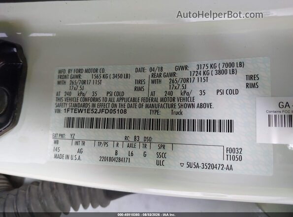 1FTEW1E52JFD05108 2018 FORD F150 White Widok komory silnika