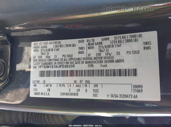 1FTEW1E58JFD26335 2018 FORD F150 Серый Вид подкапотного пространства