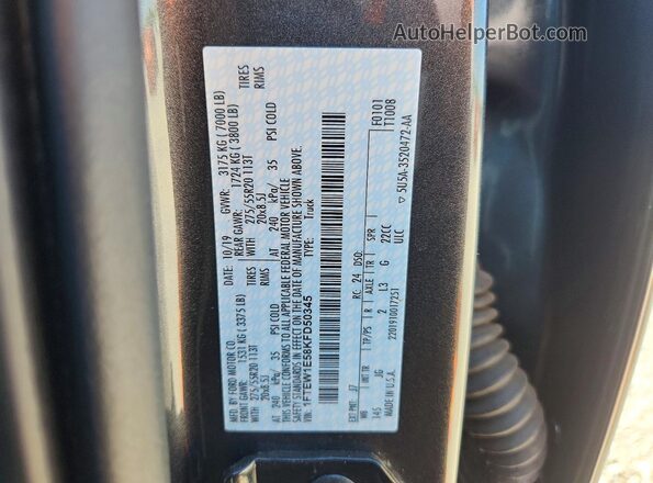 1FTEW1E58KFD50345 2019 FORD F150 Gray Widok naklejki z numerem VIN