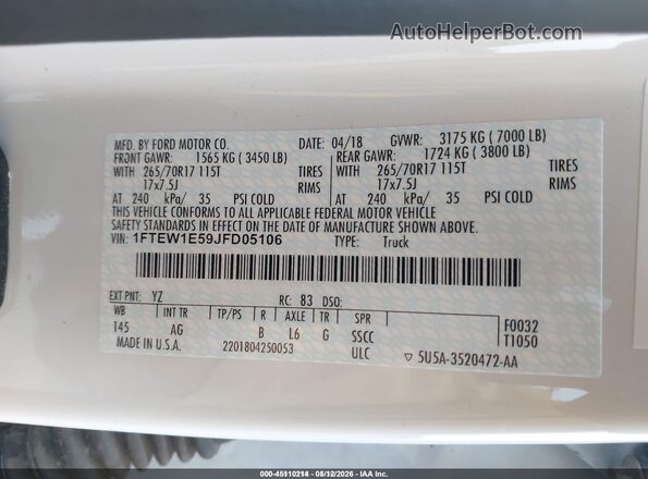 1FTEW1E59JFD05106 2018 FORD F150 White Widok komory silnika