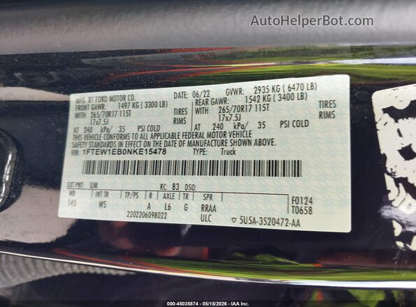 1FTEW1EB0NKE15478 2022 FORD F150 Black Вид підкапотного простору