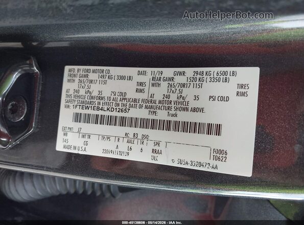 1FTEW1EB4LKD12657 2020 FORD F150 Gray Engine compartment view