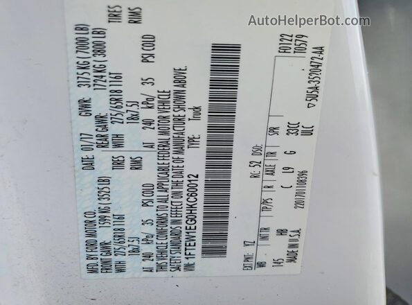 1FTEW1EG0HKC60012 2017 FORD F150 White Widok komory silnika