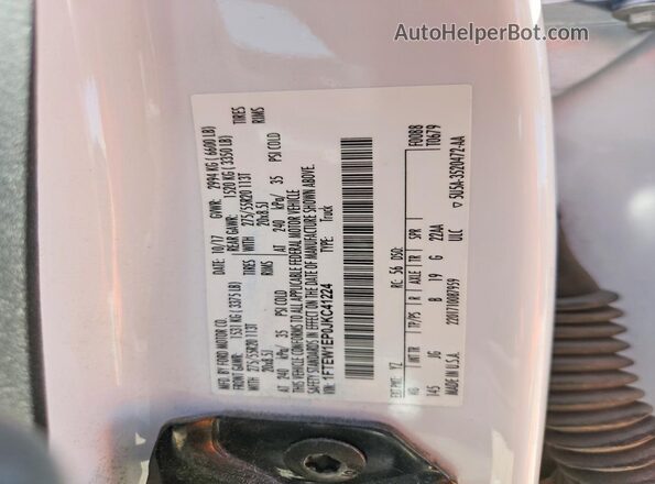 1FTEW1EP0JKC41224 2018 FORD F150 Белый Вид наклейки с VIN-кодом
