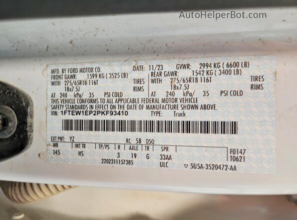 1FTEW1EP2PKF93410 2023 FORD F150 White Շարժիչի բաժամունքի տեսք