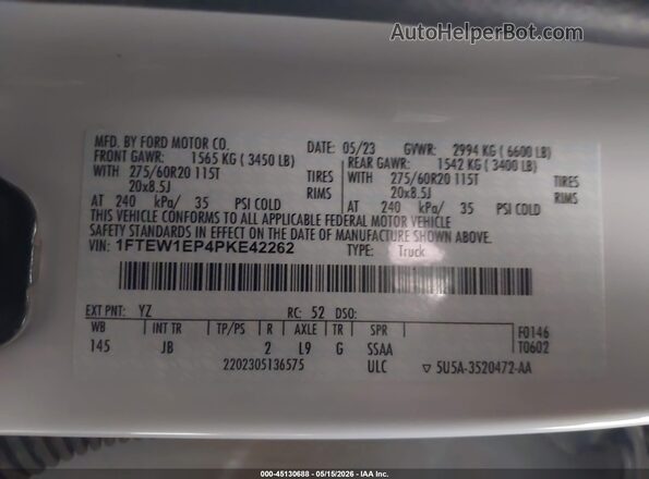 1FTEW1EP4PKE42262 2023 FORD F150 White Widok komory silnika
