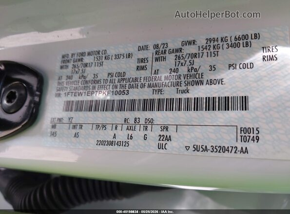 1FTEW1EP7PKF10053 2023 FORD F150 Белый Вид подкапотного пространства
