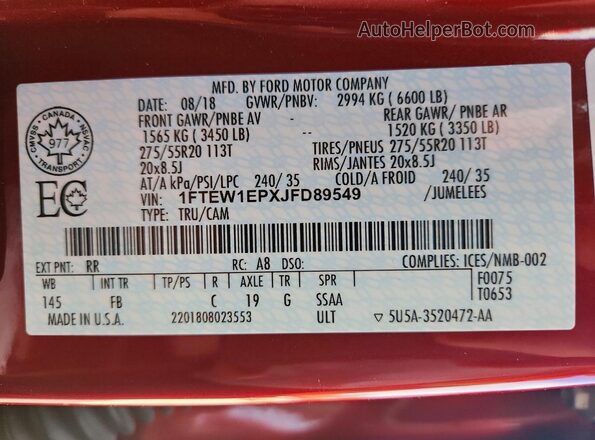 1FTEW1EPXJFD89549 2018 FORD F150 Red Widok komory silnika