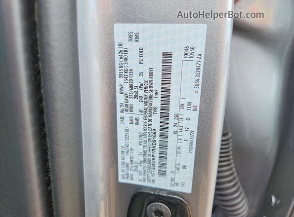 1FTEW2KP1RKD91669 2024 FORD F150 Серебряный Вид наклейки с VIN-кодом