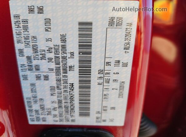 1FTEW2KP9RKF74544 2024 FORD F150 Red Вид підкапотного простору