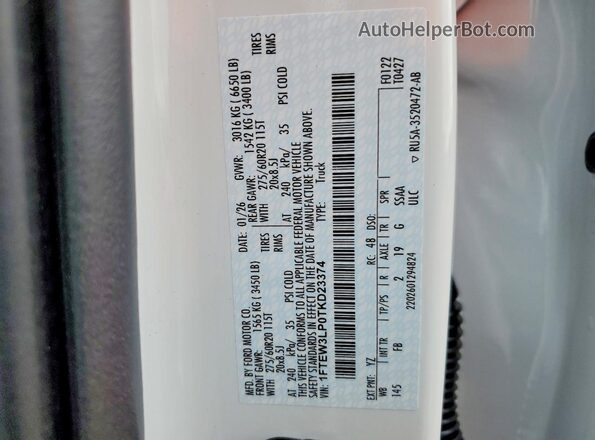 1FTEW3LP0TKD23374 2026 FORD F150 White Vista del compartimento del motor