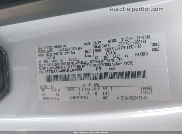 1FTEX1C48KKE83556 2019 FORD F150 White Շարժիչի բաժամունքի տեսք