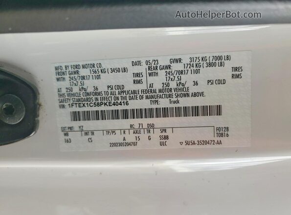 1FTEX1C58PKE40416 2023 FORD F150 Белый Вид подкапотного пространства