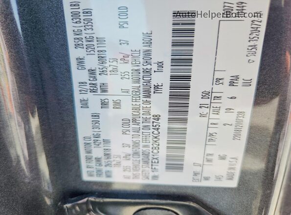 1FTEX1CB2KKC45748 2019 FORD F150 Gray Вид підкапотного простору