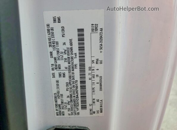 1FTEX1CB4JKF80170 2018 FORD F150 Белый Вид подкапотного пространства