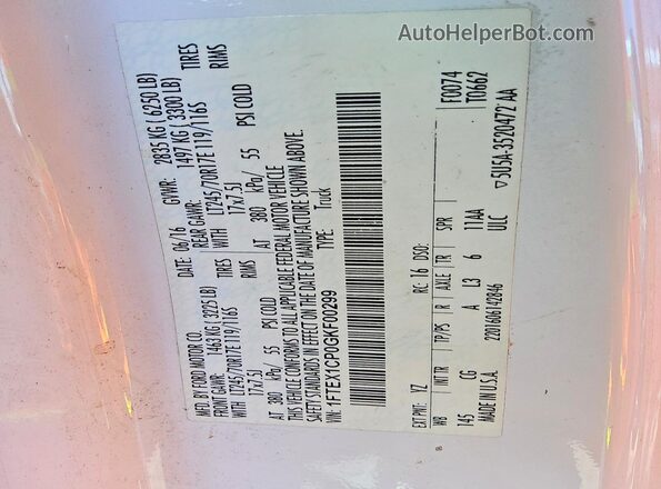 1FTEX1CP0GKF00299 2016 FORD F150 Белый Вид подкапотного пространства