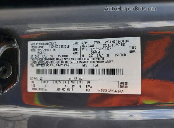 1FTEX1CP4LFA71249 2020 FORD F150 Серый Вид подкапотного пространства