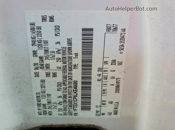 1FTEX1CP6LKE46680 2020 FORD F150 Белый Вид наклейки с VIN-кодом