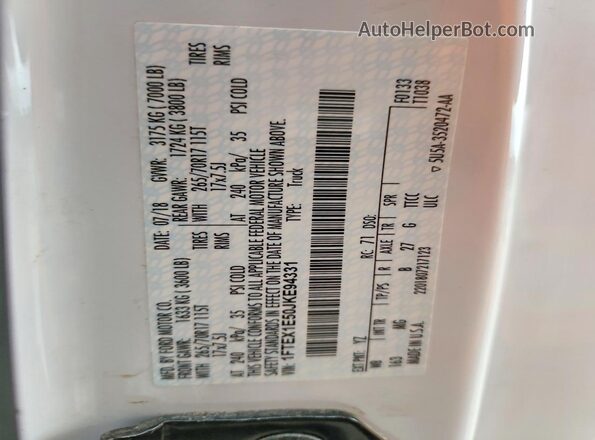 1FTEX1E50JKE94331 2018 FORD F150 White Շարժիչի բաժամունքի տեսք