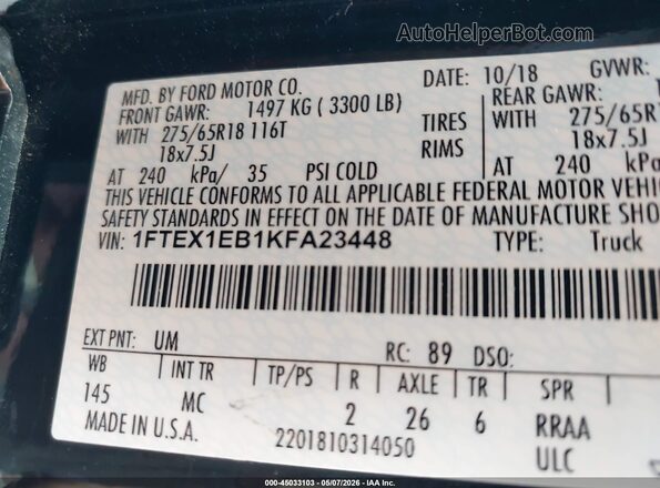 1FTEX1EB1KFA23448 2019 FORD F150 Black Widok komory silnika