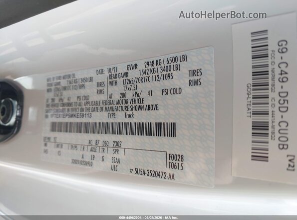 1FTEX1EP5MKE59113 2021 FORD F150 White Widok komory silnika