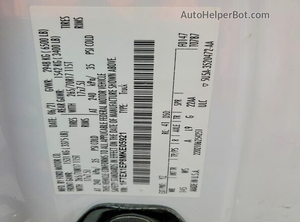 1FTEX1EP8MKE05921 2021 FORD F150 Белый Вид подкапотного пространства