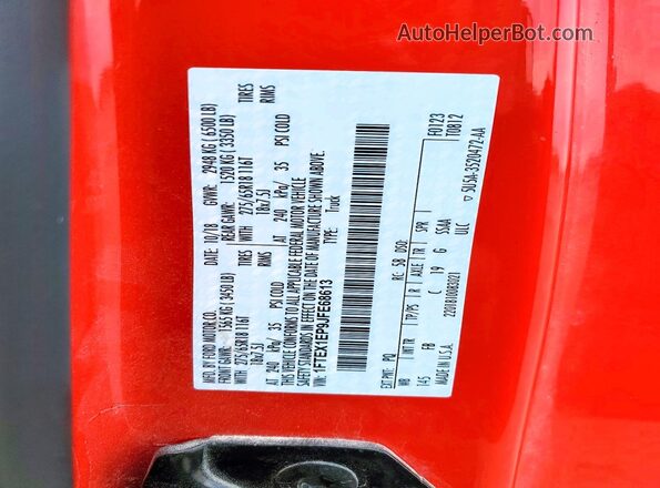 1FTEX1EP9JFE68613 2018 FORD F150 Красный Вид подкапотного пространства