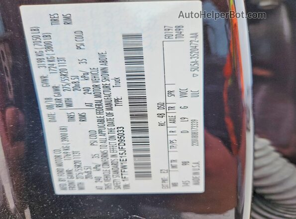 1FTFW1E15JFD95033 2018 FORD F150 Brown Vista de la etiqueta del VIN