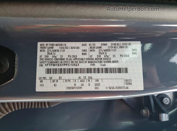 1FTFW1E57PFC13523 2023 FORD F150 Blue Vista del compartimento del motor