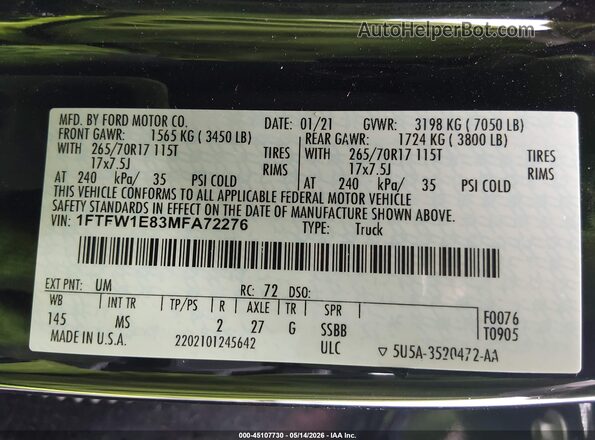 1FTFW1E83MFA72276 2021 FORD F150 Black Widok komory silnika