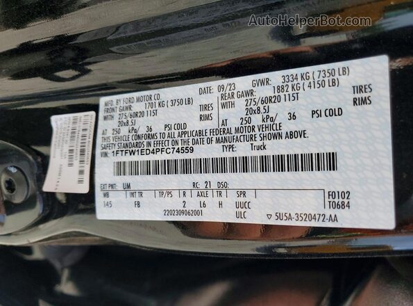 1FTFW1ED4PFC74559 2023 FORD F150 Черный Вид подкапотного пространства