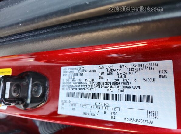 1FTFW1EDXPFC45714 2023 FORD F150 Красный Вид подкапотного пространства