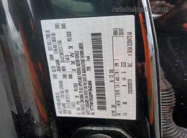 1FTFW1RG0PFB42466 2023 FORD F150 Black Vista de la etiqueta del VIN