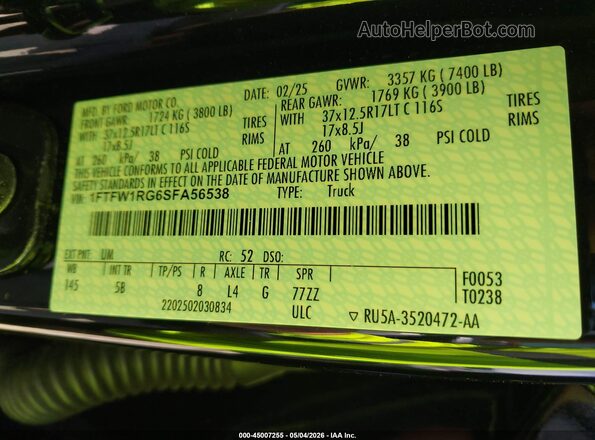 1FTFW1RG6SFA56538 2025 FORD F150 Черный Вид подкапотного пространства