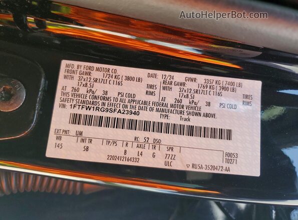 1FTFW1RG9SFA23940 2025 FORD F150 Black VIN sticker view