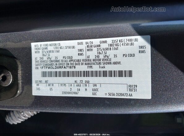 1FTFW3LD0RFA71878 2024 FORD F150 Серый Вид подкапотного пространства