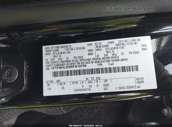 1FTFW3LD5RFA19758 2024 FORD F150 Black Widok komory silnika