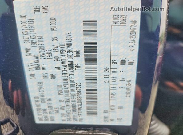 1FTFW3LD8SFB67523 2025 FORD F150 Blue Vista del compartimento del motor