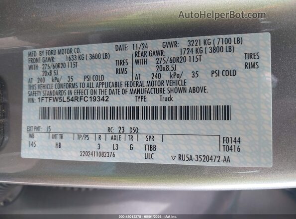 1FTFW5L54RFC19342 2024 FORD F150 Серебряный Вид подкапотного пространства