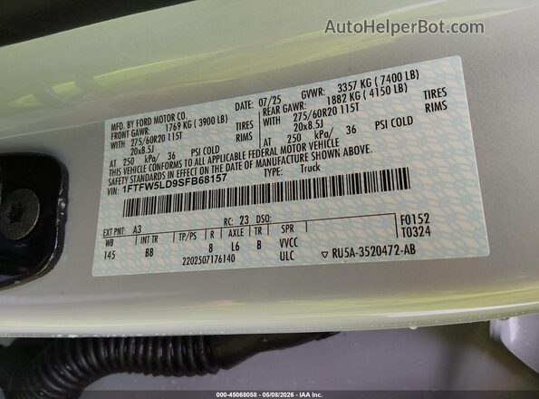 1FTFW5LD9SFB68157 2025 FORD F150 Серый Вид подкапотного пространства